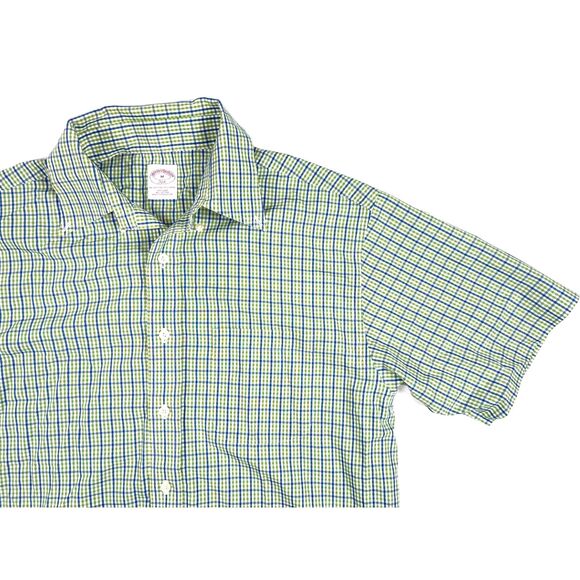 Brooks Brothers 346 Mens Green Plaid Short Sleeve Button Down Shirt Size Medium - Picture 1 of 5